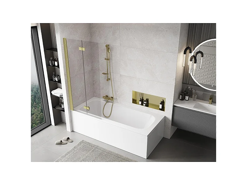 Mexen Mist badwand 2-delig links 80 x 150 cm, transparant, goud geborsteld - 8A9-080-002-55-00-L