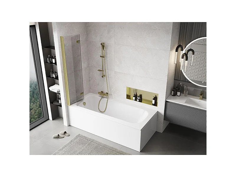 Mexen Mist badwand 2-delig links 80 x 150 cm, transparant, goud geborsteld - 8A9-080-002-55-00-L