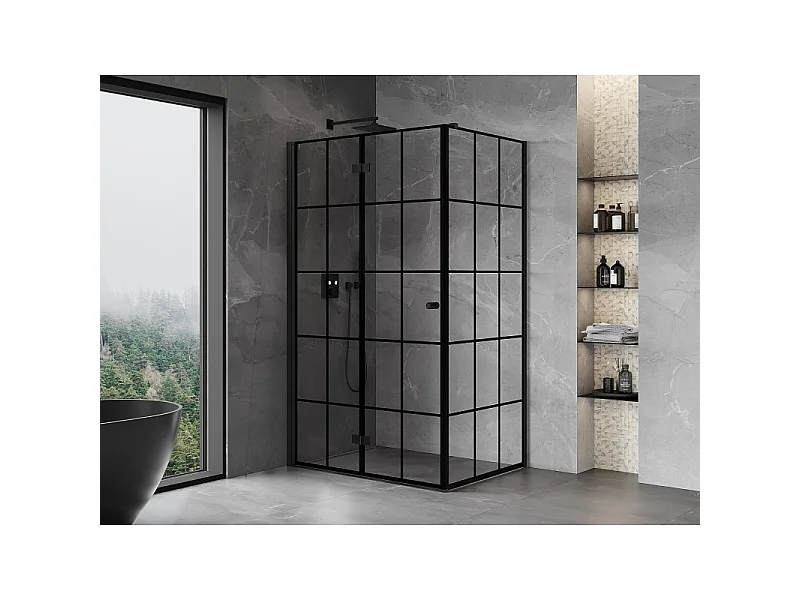 Mexen Mist-F cabine de douche pliante gauche 70 x 90 cm, grille noire, noir - 8A6T-070-090-70-77-L