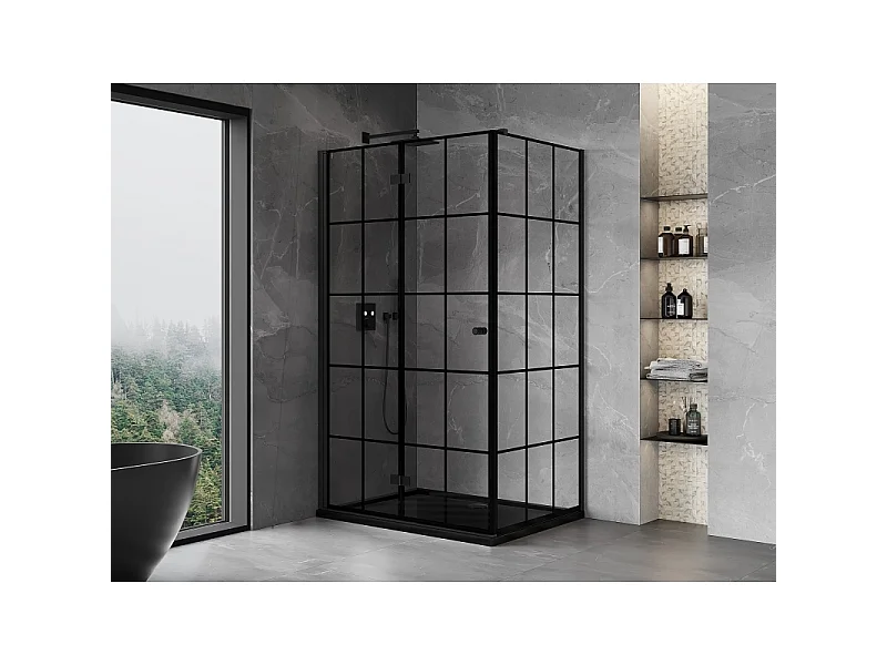 Mexen Mist-F cabine de douche pliante gauche 70 x 90 cm, grille noire, noir - 8A6T-070-090-70-77-L