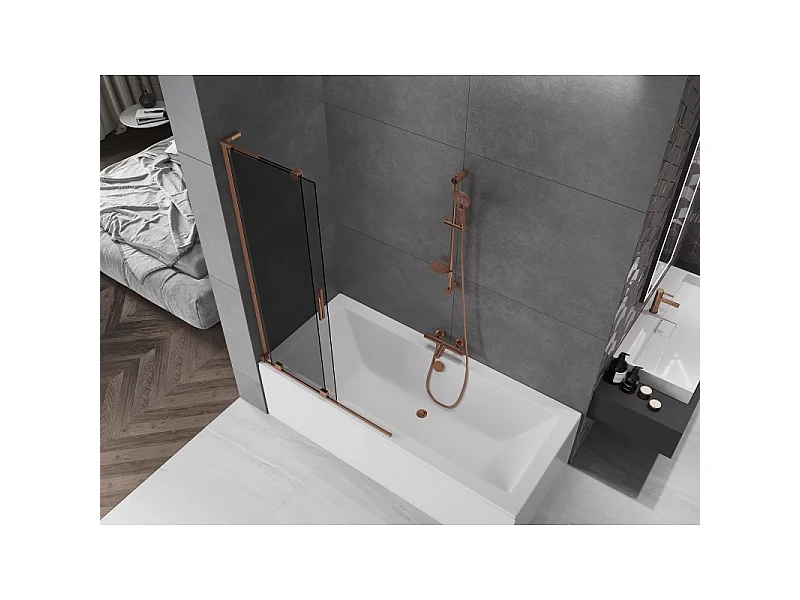 Mexen Velar L bath screen 2-wing sliding 100 x 150 cm, graphite, pink gold - 896-100-003-41-60