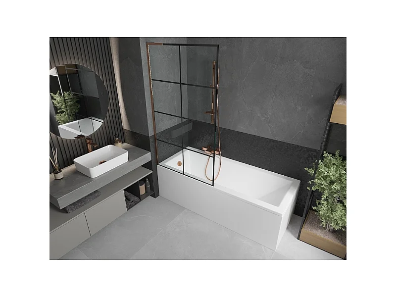 Mexen Next L badwand 1-vleugelig 90 x 150 cm, zwart raster, roze goud - 895-090-000-03-77-60