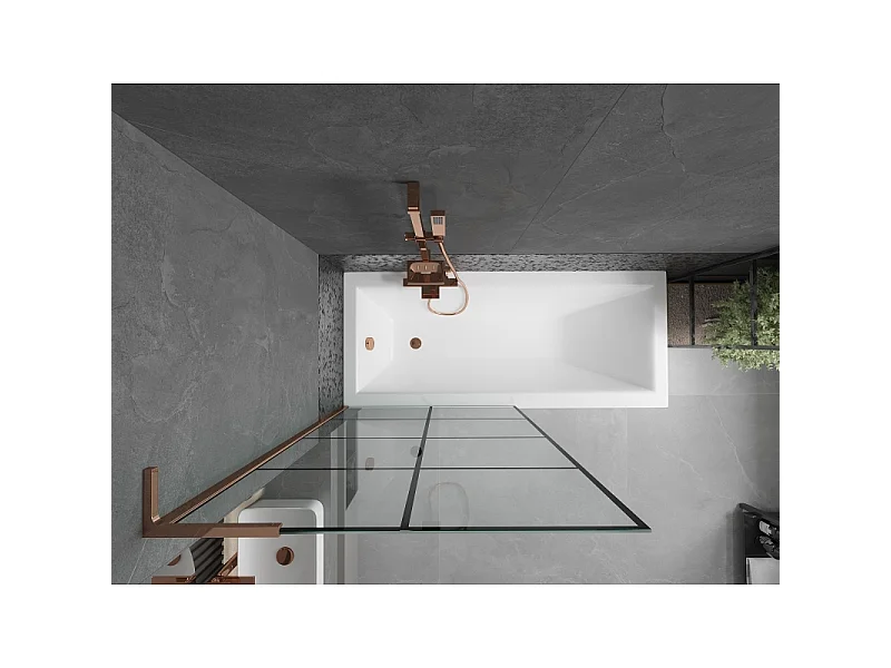 Mexen Next L badwand 1-vleugelig 90 x 150 cm, zwart raster, roze goud - 895-090-000-03-77-60