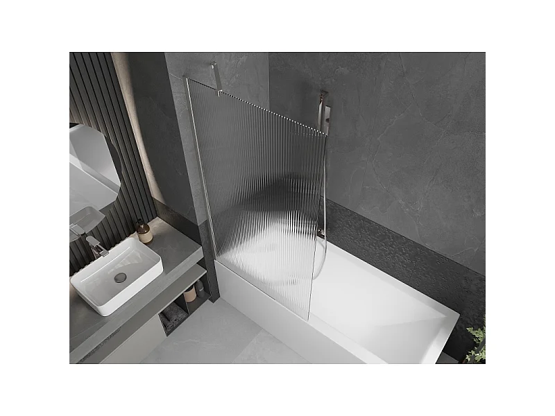 Mexen Next paroi de baignoire à 1 volet 90 x 150 cm, rayures, nickel brossé - 895-090-000-00-09-97