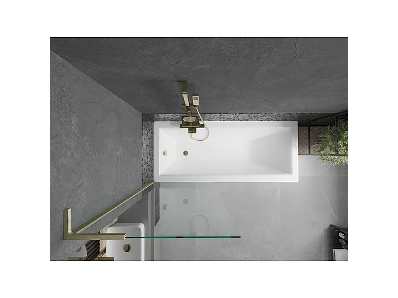 Mexen Next L paroi de baignoire à 1 volet 70 x 150 cm, transparent, doré brossé - 895-070-000-03-00-55