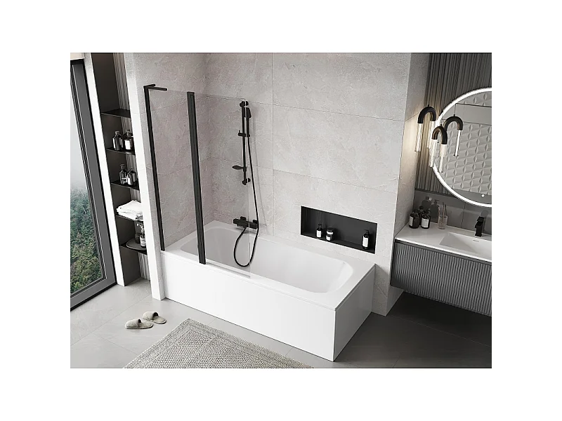 Mexen Mist L mampara de baño de 2 paneles 100 x 150 cm, transparente, negro - 8A9L-100-011-70-00