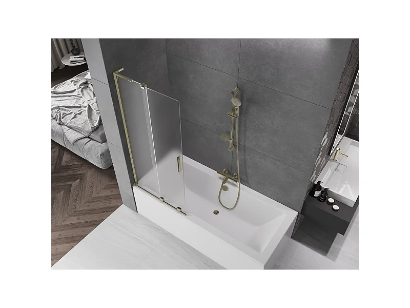 Mexen Velar L mampara de ducha de 2 paneles deslizante 80 x 150 cm, escarchado, dorado - 896-080-003-31-50
