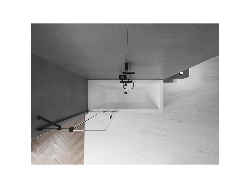 Mexen Velar Badeabtrennung 2-flügelig verschiebbar 70 x 150 cm, transparent, schwarz - 896-070-000-01-70