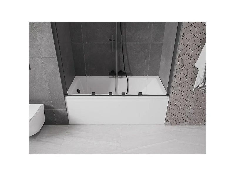 Mexen Velar Duo paroi de baignoire à 2 volets coulissants 160 x 150 cm, transparent, noir - 896-160-000-02-70