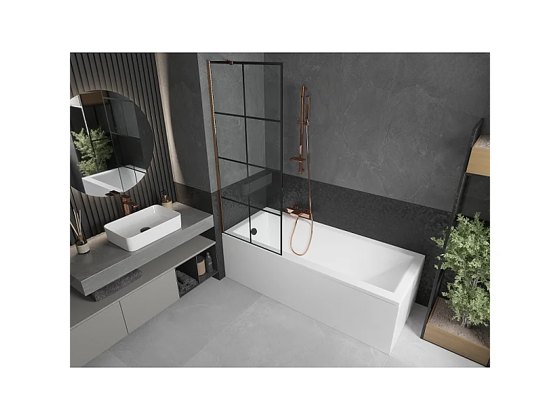 Mexen Next 1-delig badscherm 70 x 150 cm, zwart raster, roze goud - 895-070-000-00-77-60