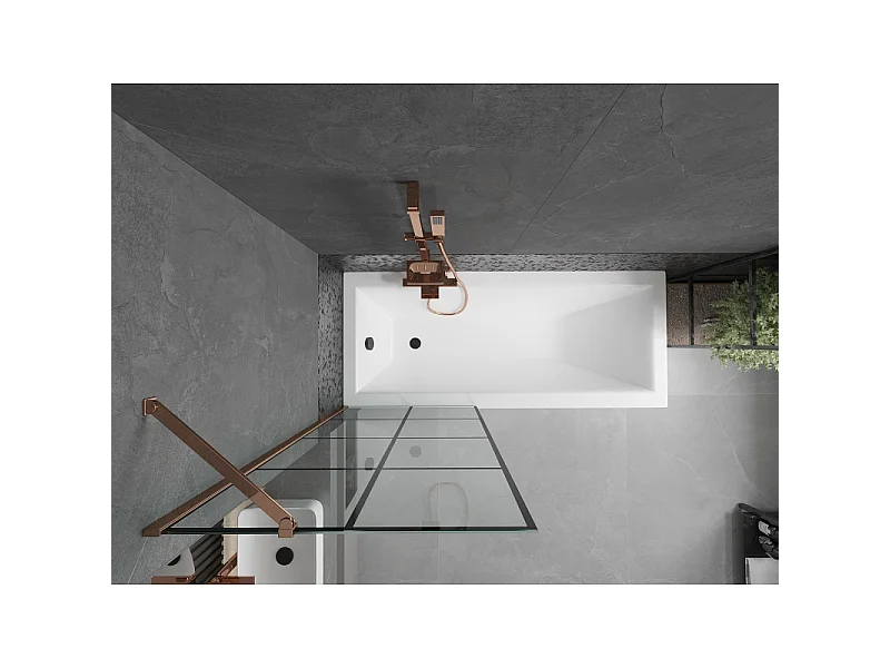 Mexen Next 1-delig badscherm 70 x 150 cm, zwart raster, roze goud - 895-070-000-00-77-60