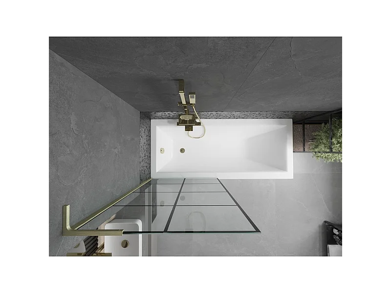 Mexen Next L paroi de baignoire 1-pan 80 x 150 cm, grille noire, doré brossé - 895-080-000-03-77-55