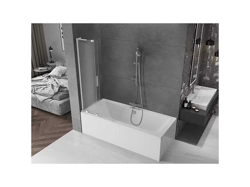 Mexen Velar L painel de banho deslizante de 2 painéis 80 x 150 cm, fosco, níquel escovado - 896-080-003-31-97