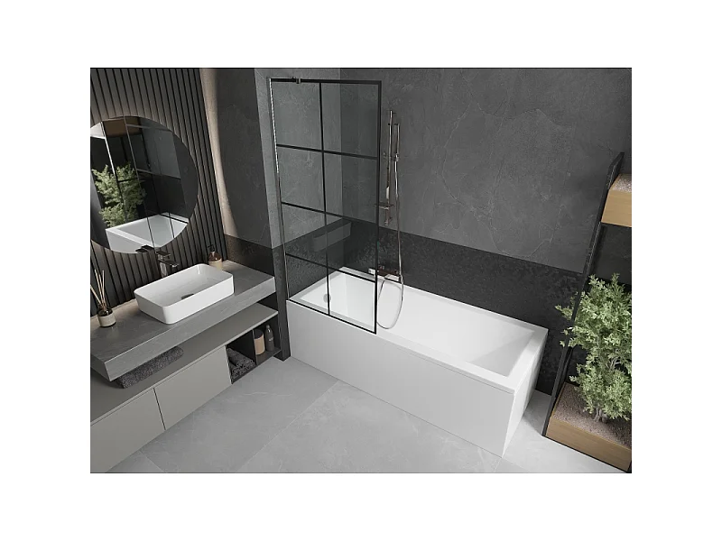 Mexen Next 1-panel bath screen 80 x 150 cm, black grid, chrome - 895-080-000-00-77-01
