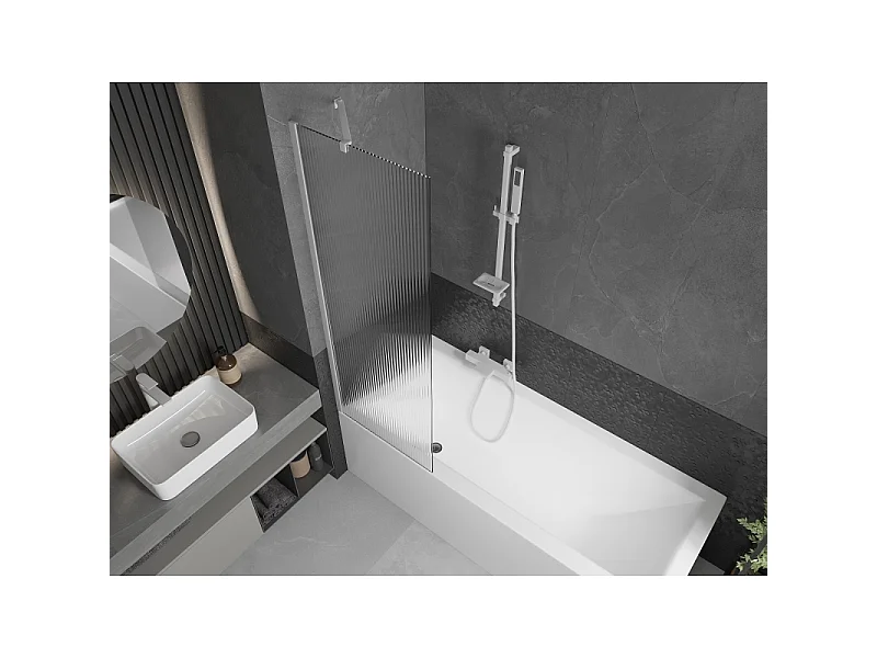 Mexen Next 1-wing bath screen 60 x 150 cm, stripes, white - 895-060-000-00-09-20