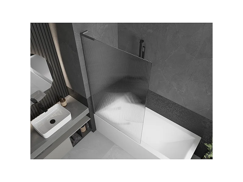 Mexen Next L badwand scherm 1-delig 100 x 150 cm, strepen, gun grey geborsteld - 895-100-000-03-09-66