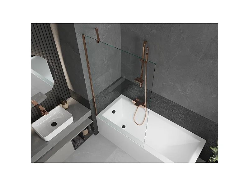 Mexen Next écran de baignoire 1-volet 90 x 150 cm, transparent, or rose - 895-090-000-00-00-60