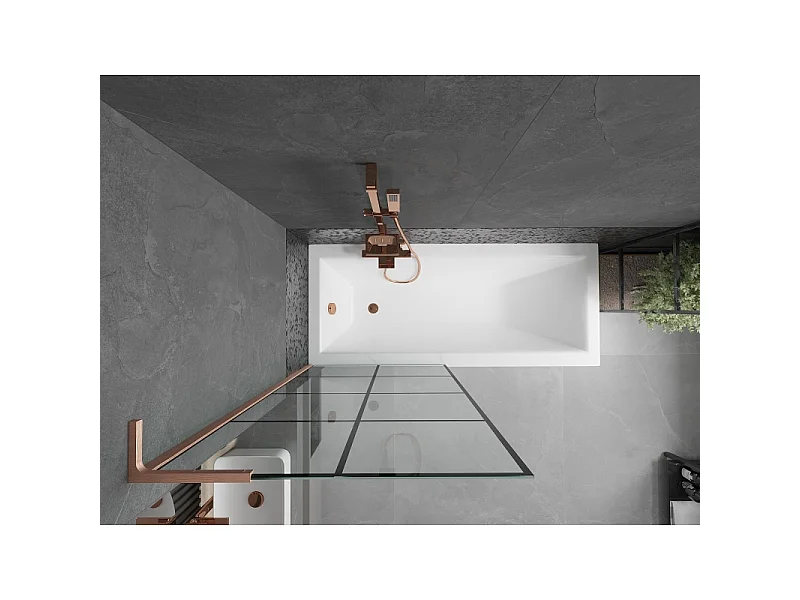 Mexen Next L paroi de baignoire à 1 vantail 80 x 150 cm, grille noire, cuivre brossé - 895-080-000-03-77-65
