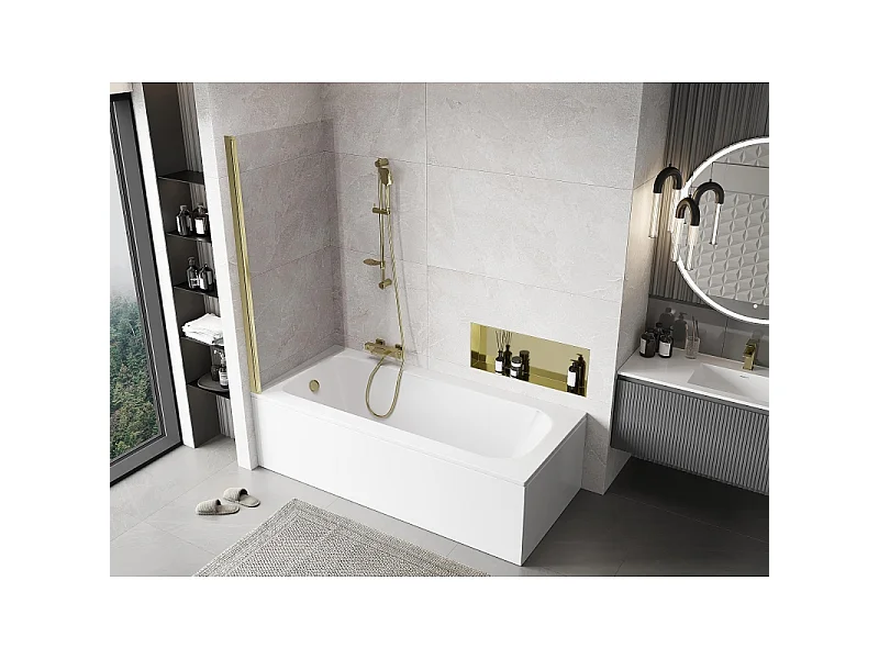 Mexen Mist mampara de baño de 1 panel 90 x 150 cm, transparente, dorada - 8A9-090-001-50-00