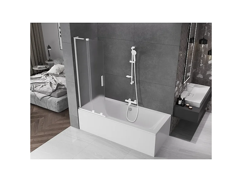 Mexen Velar L parawan nawannowy 2-skrzydłowy rozsuwany 70 x 150 cm, szron, biały - 896-070-003-31-20
