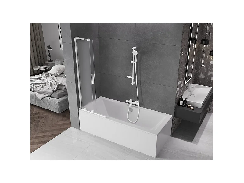 Mexen Velar L parawan nawannowy 2-skrzydłowy rozsuwany 70 x 150 cm, szron, biały - 896-070-003-31-20
