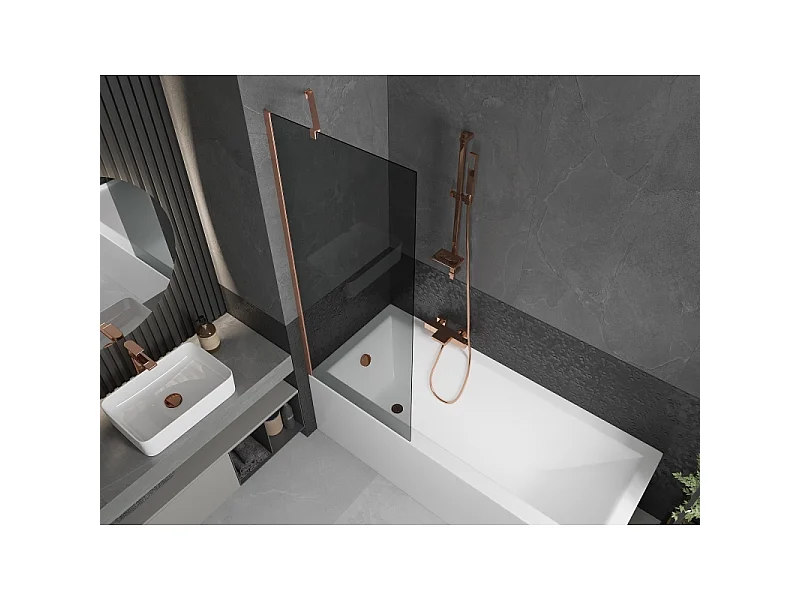 Mexen Next 1-wing bath screen 70 x 150 cm, graphite, brushed copper - 895-070-000-00-40-65