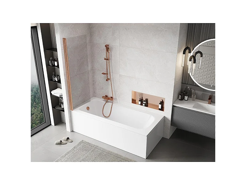 Mexen Mist panel de ducha de 1 hoja 60 x 150 cm, transparente, cobre cepillado - 8A9-060-001-65-00