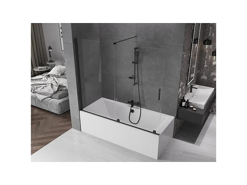Mexen Velar badwandpaneel 2-delige schuifwand 180 x 150 cm, transparant, zwart - 896-180-000-01-70