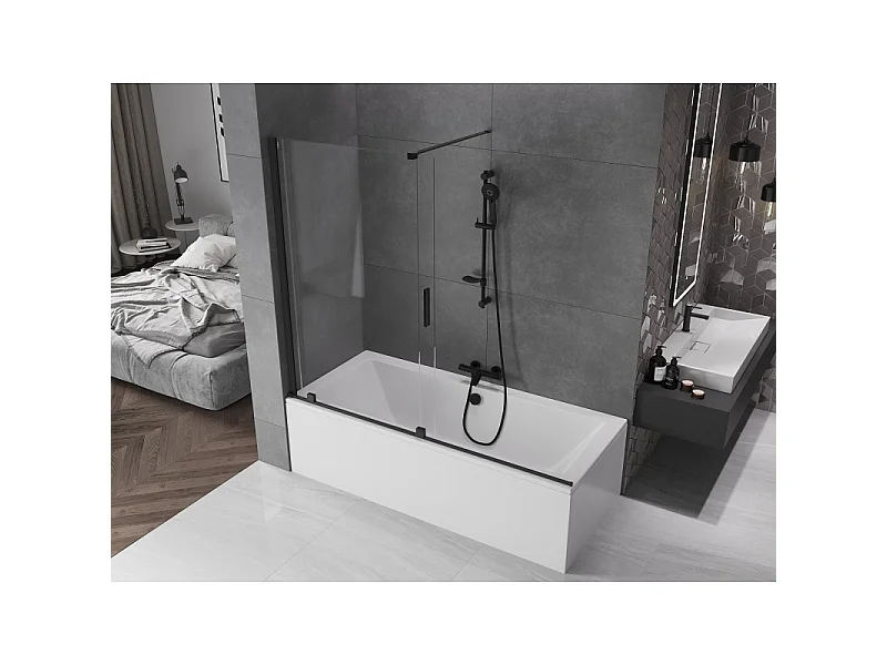 Mexen Velar badwandpaneel 2-delige schuifwand 180 x 150 cm, transparant, zwart - 896-180-000-01-70