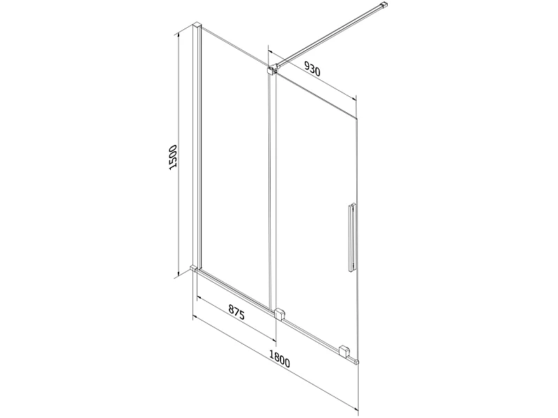 Mexen Velar badwandpaneel 2-delige schuifwand 180 x 150 cm, transparant, zwart - 896-180-000-01-70