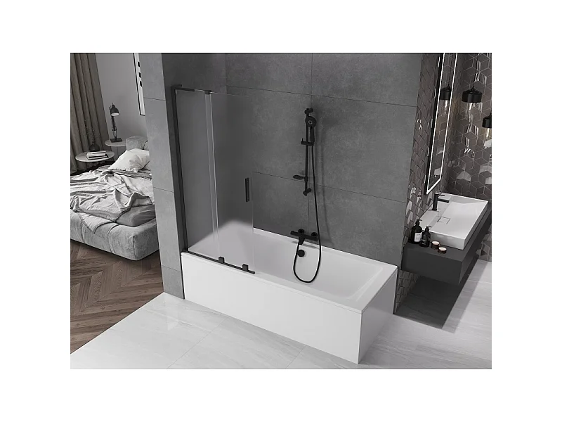 Mexen Velar L pare-douche de baignoire coulissante à 2 panneaux 80 x 150 cm, givré, noir - 896-080-003-31-70