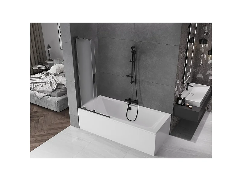 Mexen Velar L pare-douche de baignoire coulissante à 2 panneaux 80 x 150 cm, givré, noir - 896-080-003-31-70