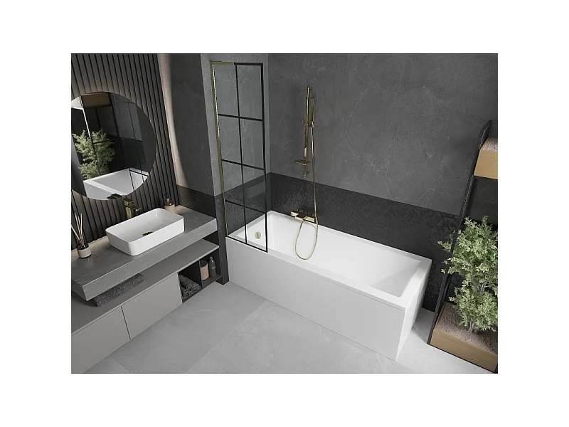 Mexen Next L Badewannenwand 1-flügelig 50 x 150 cm, schwarzes Gitter, Gold - 895-050-000-03-77-50
