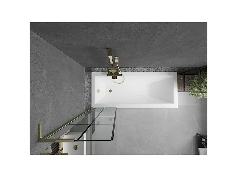 Mexen Next L Badewannenwand 1-flügelig 50 x 150 cm, schwarzes Gitter, Gold - 895-050-000-03-77-50