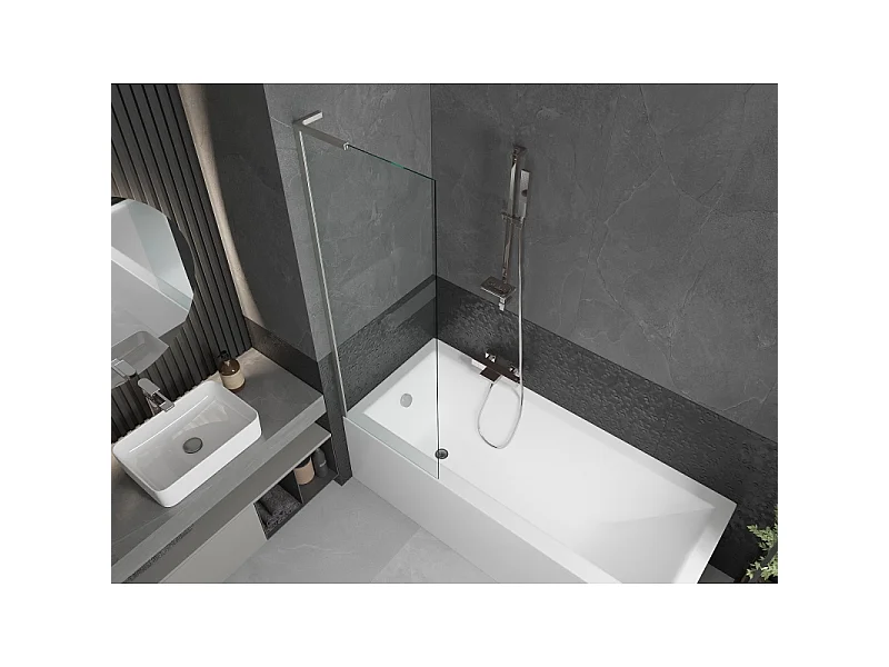 Mexen Next L paroi de baignoire à 1 volet 60 x 150 cm, transparent, nickel brossé - 895-060-000-03-00-97