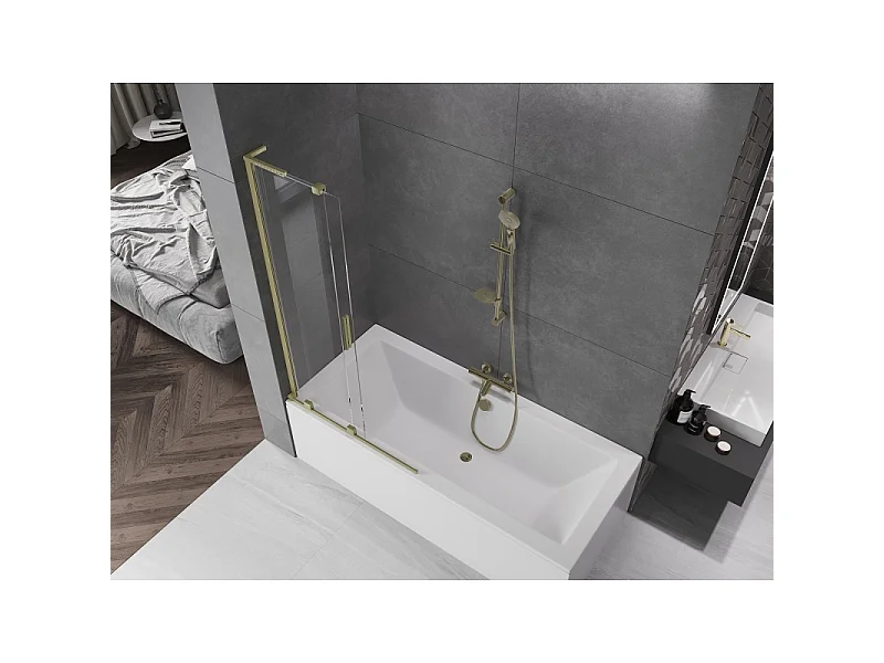 Mexen Velar L painel de banheira deslizante de 2 painéis 95 x 150 cm, transparente, dourado escovado - 896-095-003-01-55