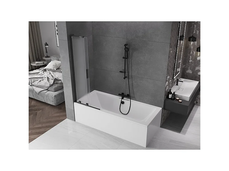 Mexen Velar L parawan nawannowy 2-skrzydłowy rozsuwany 70 x 150 cm, szron, czarny - 896-070-003-31-70