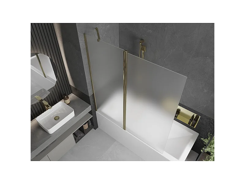 Mexen Flip parawan nawannowy 2-skrzydłowy 140 x 150 cm, szron, złoty - 894-140-101-50-30