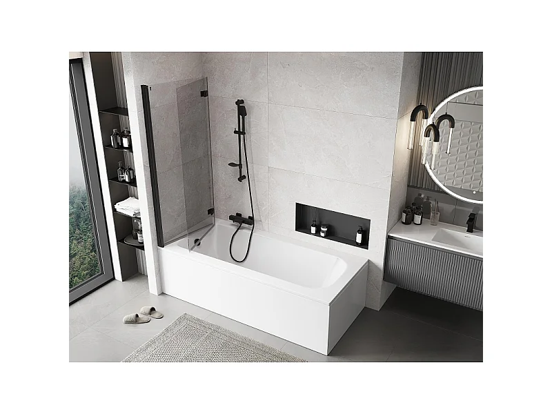 Mexen Mist parawan nawannowy 2-skrzydłowy lewy 130 x 150 cm, transparent, czarny - 8A9-130-002-70-00-L