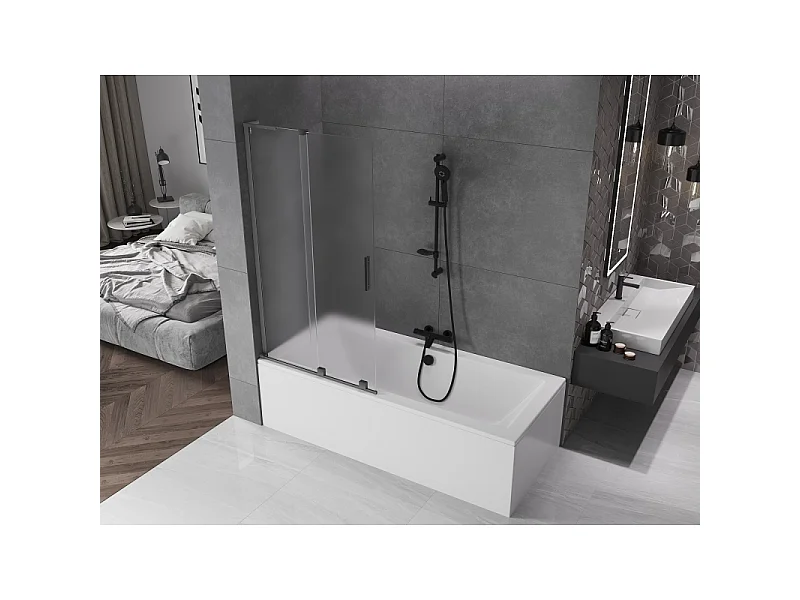 Mexen Velar L divisória de banheira de 2 painéis deslizantes 90 x 150 cm, fosco, cinza-gun escovado - 896-090-003-31-66