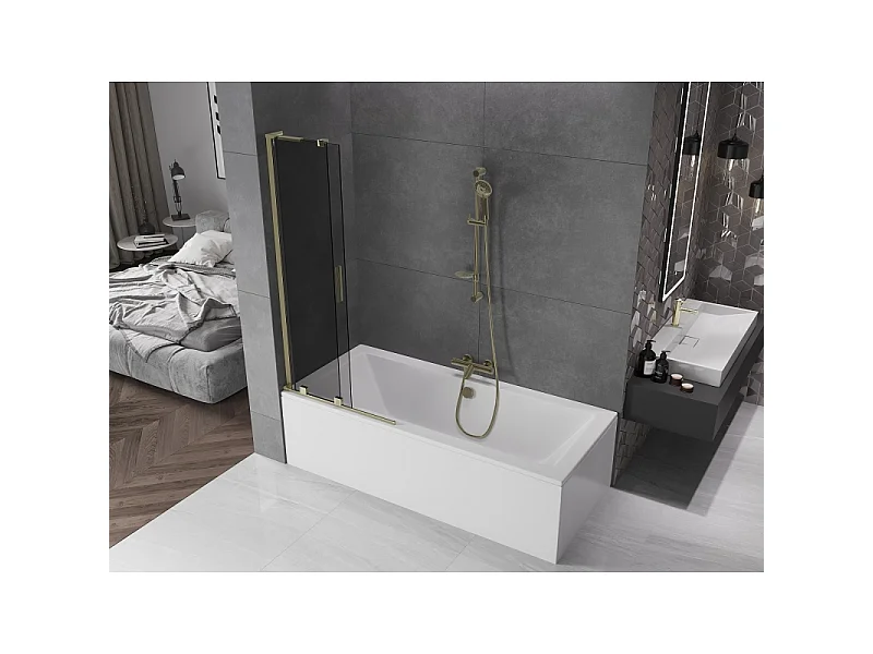 Mexen Velar L parawan nawannowy 2-skrzydłowy rozsuwany 80 x 150 cm, grafit, złoty - 896-080-003-41-50