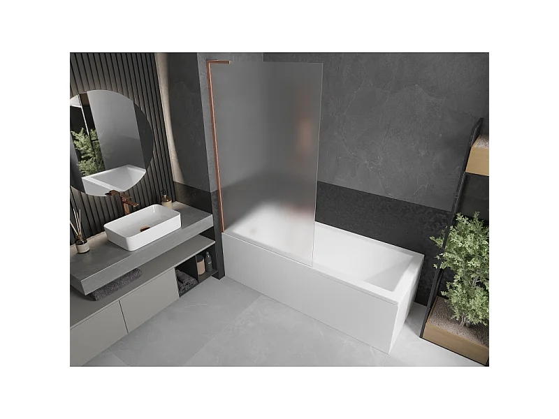 Mexen Next L paroi de baignoire à 1 volet 100 x 150 cm, givrée, cuivre brossé - 895-100-000-03-30-65