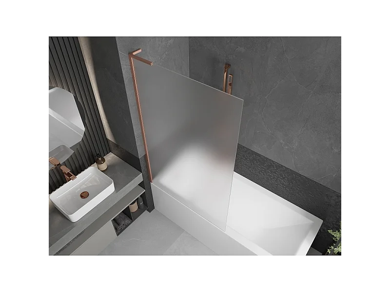 Mexen Next L paroi de baignoire à 1 volet 100 x 150 cm, givrée, cuivre brossé - 895-100-000-03-30-65