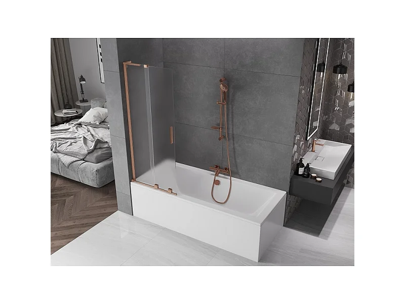 Mexen Velar L divisória de banheira deslizante de 2 painéis 70 x 150 cm, fosco, cobre escovado - 896-070-003-31-65