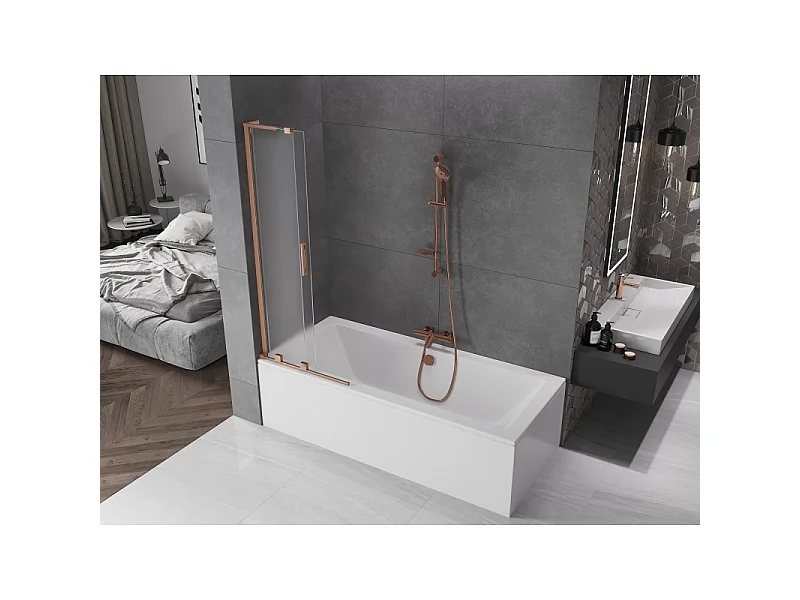 Mexen Velar L divisória de banheira deslizante de 2 painéis 70 x 150 cm, fosco, cobre escovado - 896-070-003-31-65