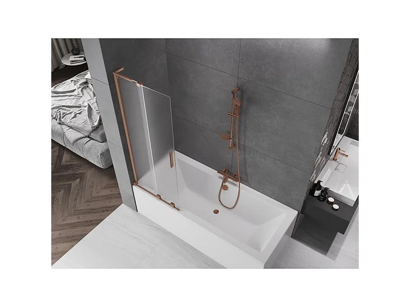 Mexen Velar L divisória de banheira deslizante de 2 painéis 70 x 150 cm, fosco, cobre escovado - 896-070-003-31-65