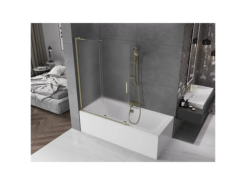 Mexen Velar L shower screen 2-panel sliding 120 x 150 cm, frost, gold - 896-120-003-31-50