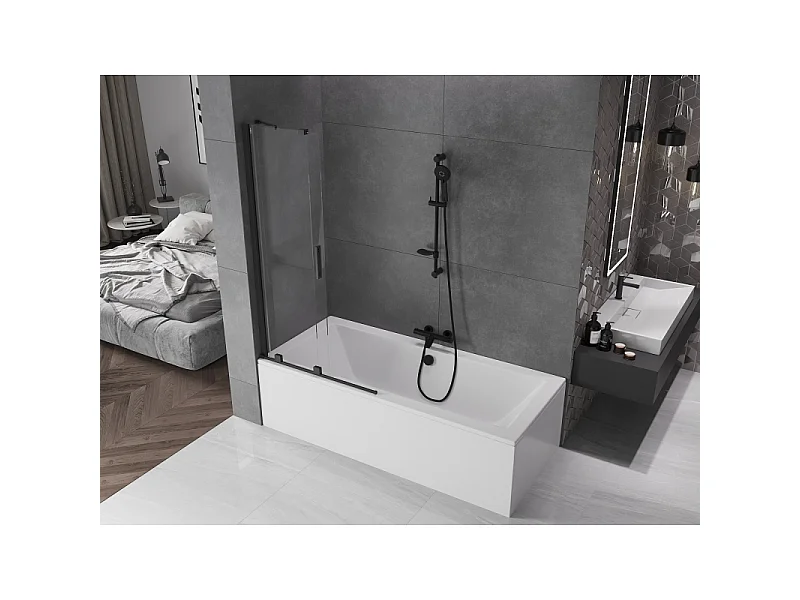 Mexen Velar paroi de baignoire coulissante à 2 volets 90 x 150 cm, transparent, noir - 896-090-000-01-70