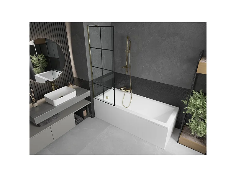 Mexen Next paroi de baignoire à 1 vantail 60 x 150 cm, grille noire, dorée - 895-060-000-00-77-50
