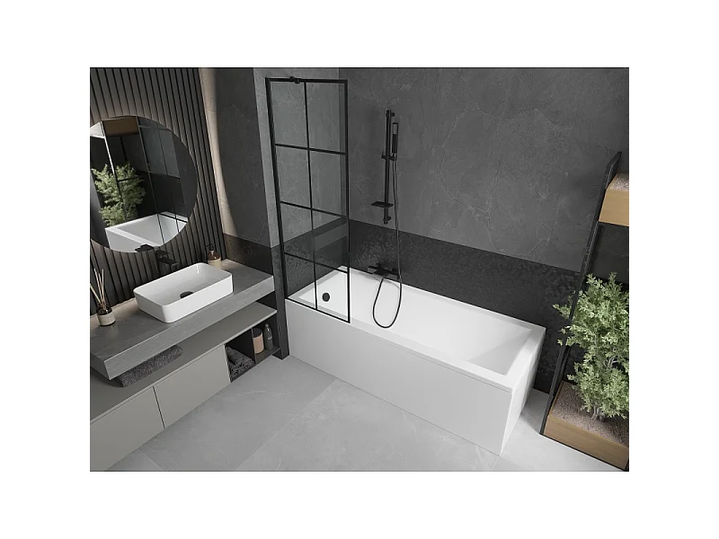 Mexen Next parawan nawannowy 1-skrzydłowy 60 x 150 cm, czarna kratka, czarny - 895-060-000-00-77-70